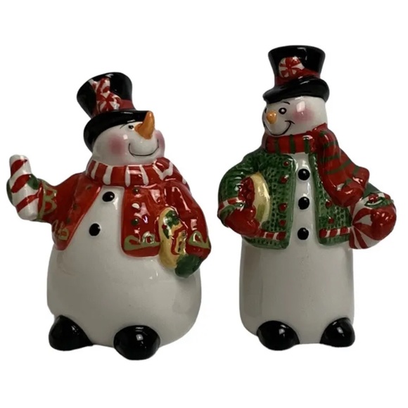 Fitz And Floyd Sugar Coated Christmas Salt Pepper Shakers Snowmen 2008 - Picture 1 of 8